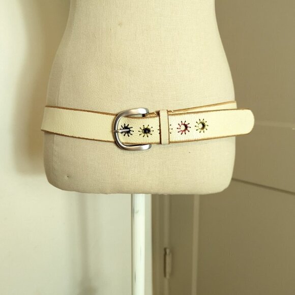 Y2K Gap Leather Off White Cream Belt Boho Retro 90's Vintage - Picture 6 of 8